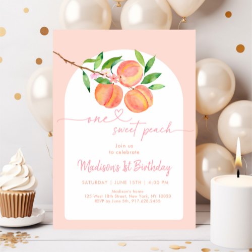 Boho One Sweet Peach Birthday Invitation