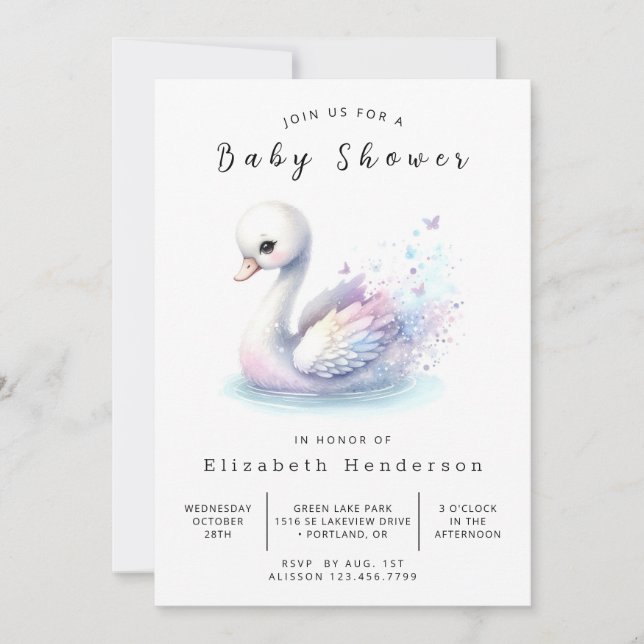 Boho Online Swan Baby Shower Invitation (Front)