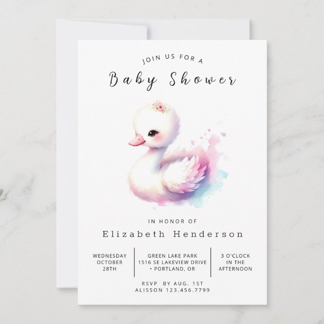 Boho Online Swan Baby Shower Invitation (Front)