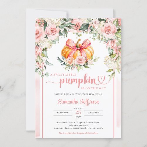 Boho opulent watercolor blush floral pumpkin arch invitation