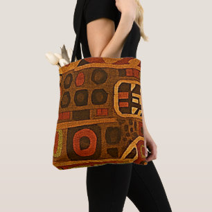Boho Orange and Brown Tote Bag