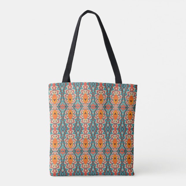 Boho Orange and turquoise Tribal Inspired  Tote Bag (Back)
