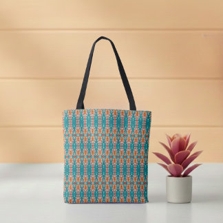 Boho Orange and turquoise Tribal Inspired  Tote Bag