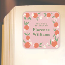 Boho Orange Blossom bookplate sticker