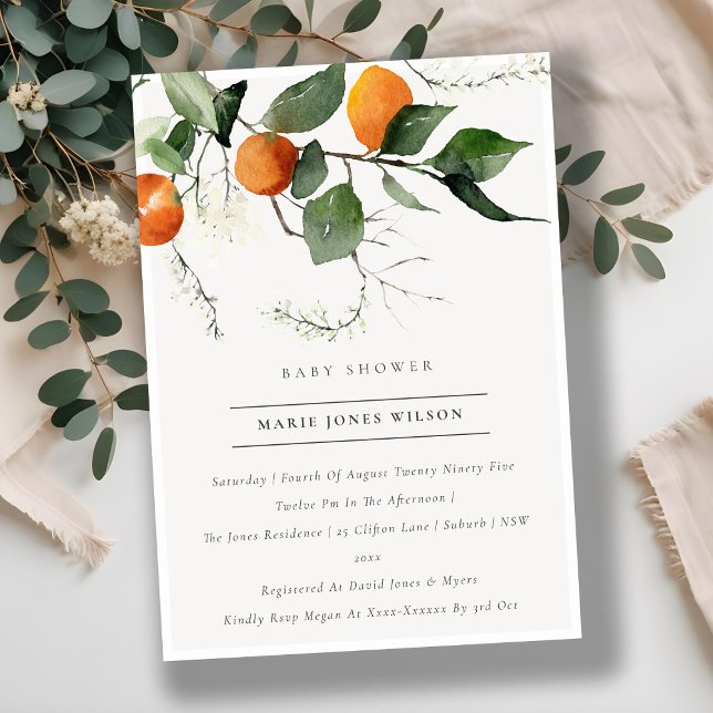 Boho Orange Blossom Foliage Baby Shower Invite (Creator Uploaded)