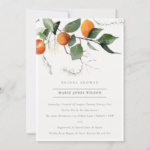 Boho Orange Blossom Foliage Bridal Shower Invite
