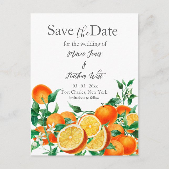 Boho Orange Blossom Save the Date Postcard (Front)