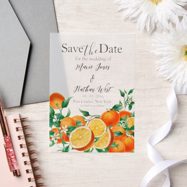 Boho Orange Blossom Save the Date Vellum Invitations (Wedding)