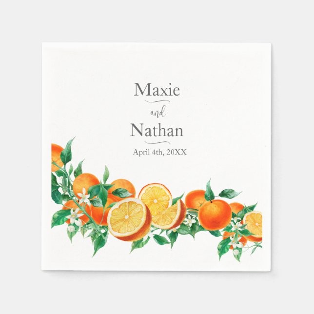Boho Orange Blossom Wedding Napkins (Front)