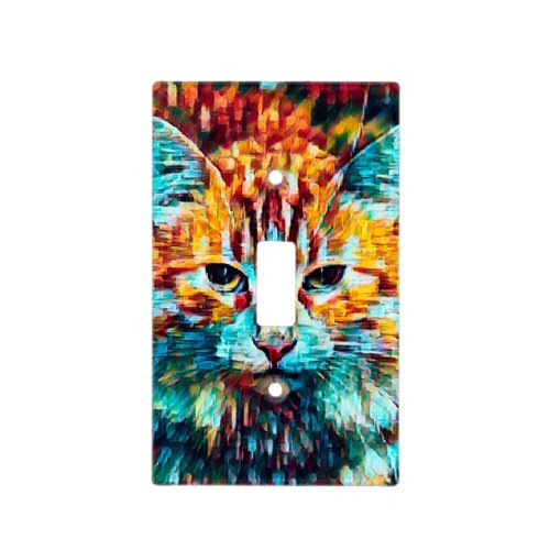 Boho Orange Blue Colorful Hippie Tabby Cat Light Switch Cover