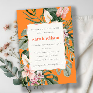 Boho Orange Blush Tropical Floral Bridal Shower Invitation