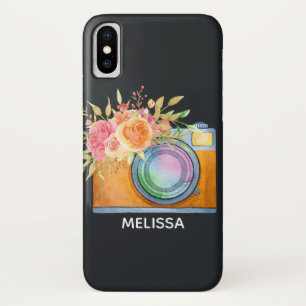 Boho Orange Camera & Floral Bouquet Watercolor iPhone X Case