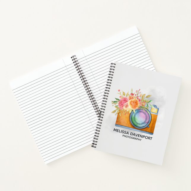 Boho Orange Camera & Floral Bouquet Watercolor Notebook (Inside)