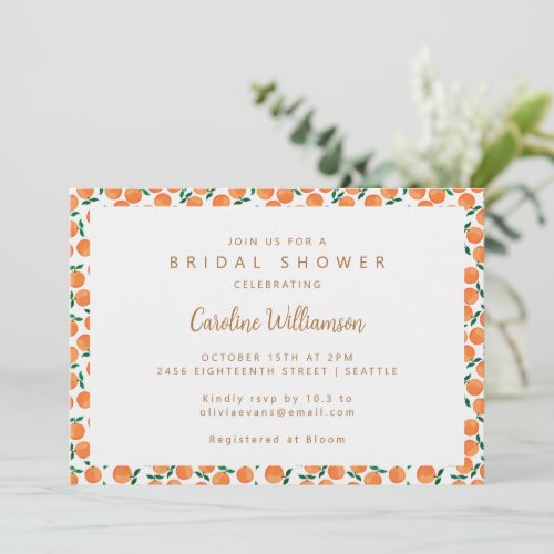 Boho Orange Citrus Fruit Cute Bridal Shower Invitation