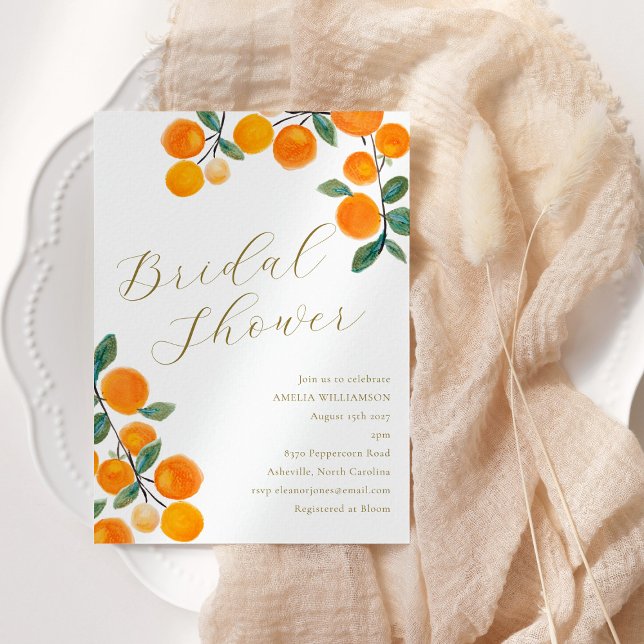 Boho Orange Citrus Fruit Watercolor Bridal Shower Invitation (Creator Uploaded)