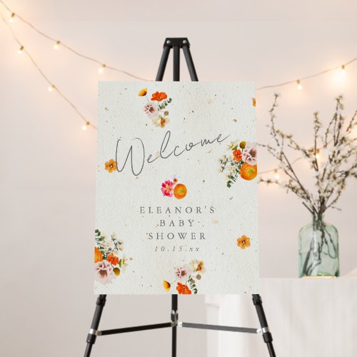 Boho Orange Cottagecore Floral Baby Shower Welcome