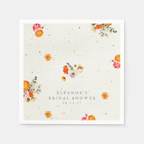 Boho Orange Cottagecore Floral Bridal Shower Name Napkins