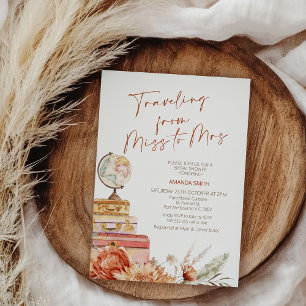 Boho Orange Fall Traveling Miss Mrs Bridal Shower Invitation