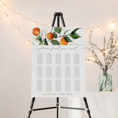 Boho Orange Floral Botanical Wedding Seating Chart Foam Board