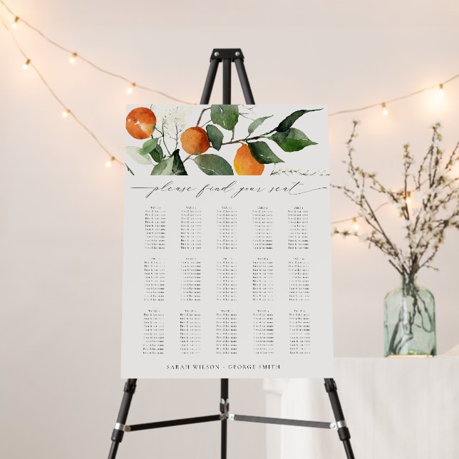 Boho Orange Floral Botanical Wedding Seating Chart Foam Board (In Situ (Stand))