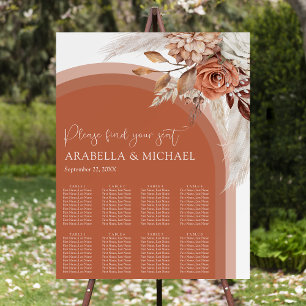 Boho Orange Floral & Pampas Wedding Seating Plan Foam Board