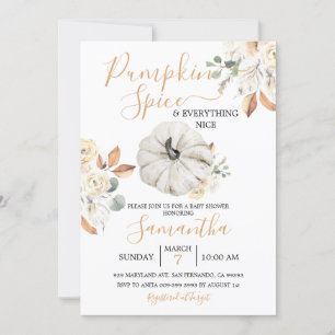 Boho Orange Floral Pumpkin Spice Fall Baby Shower Invitation