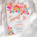 Boho orange floral Sweet 16 birthday Invitation<br><div class="desc">Boho orange floral Sweet 16 birthday invitation featuring pretty hand painted orange,  pink and yellow flowers watercolor illustration with a modern elegant script font ,  with bohemian greenery foliage. Perfect for Spring,  summer outdoors garden party</div>