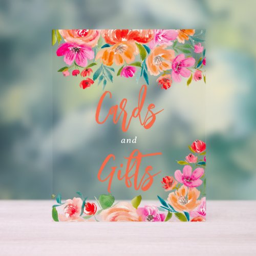 Boho orange floral wildflowers bridal gifts sign