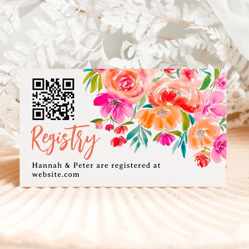 Boho orange floral wildflowers bridal registry enclosure card