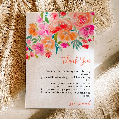 Boho orange floral wildflowers bridal  shower thank you card