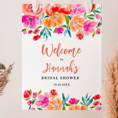 Boho orange floral wildflowers bridal welcome poster