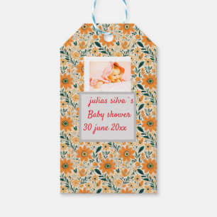 boho orange flowers baby shower aper Napkin Gift Tags