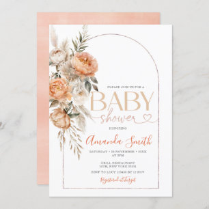 Boho Orange Flowers Girl Baby Shower Pampas Grass Invitation