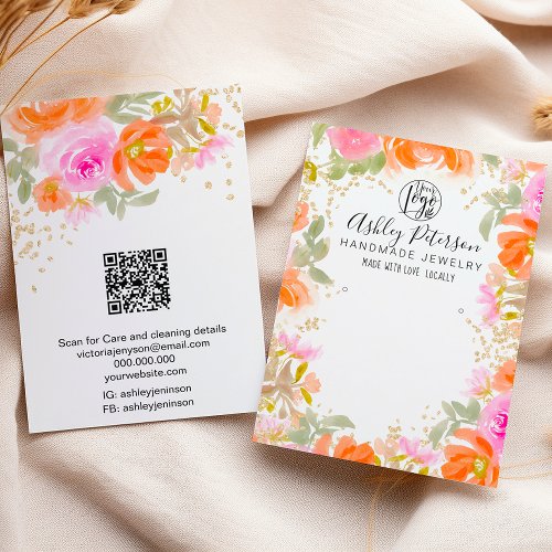 Boho orange gold chic floral logo jewelry earring business card