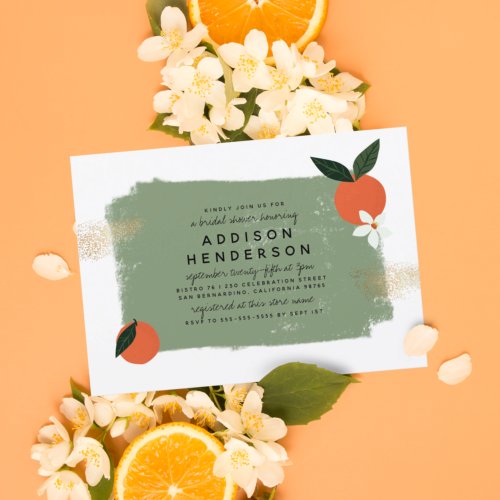 Boho Orange  Gold Glitter Modern Bridal Shower Invitation