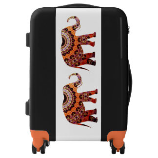 Boho Orange India Pattern Elephants Personalized Luggage
