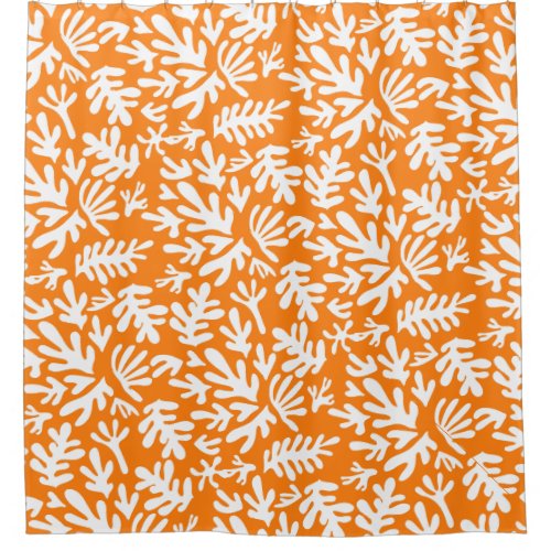 Boho Orange Modern Botanical Shapes Pattern Shower Curtain