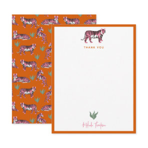 Boho Orange Pink Jungle Tiger Script Note Card