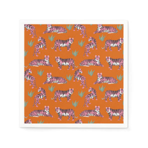 Boho Orange Pink Jungle Tigers Napkins