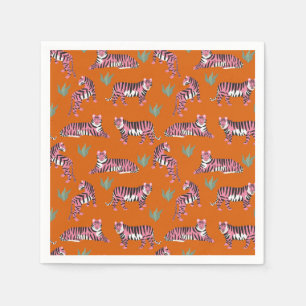 Boho Orange Pink Jungle Tigers Napkins