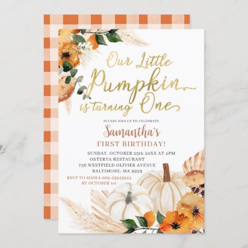 Boho Orange Pumpkin Birthday Invitation