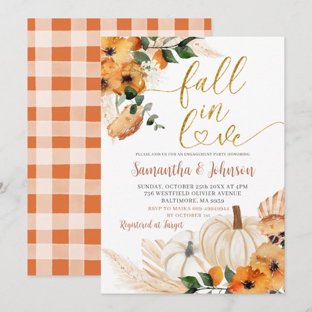 Boho Orange Pumpkin Engagement Party Invitation (Front/Back)
