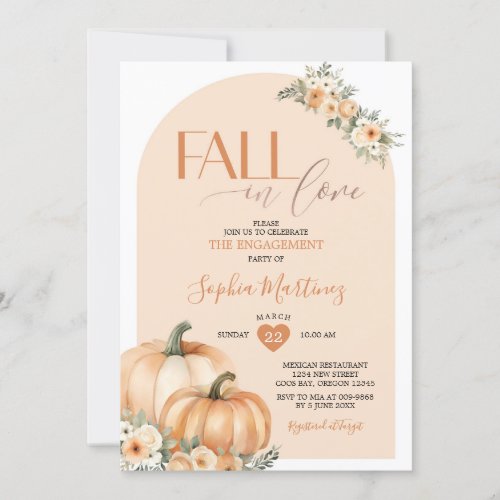 Boho Orange Pumpkin Fall In Love Engagement Party Invitation