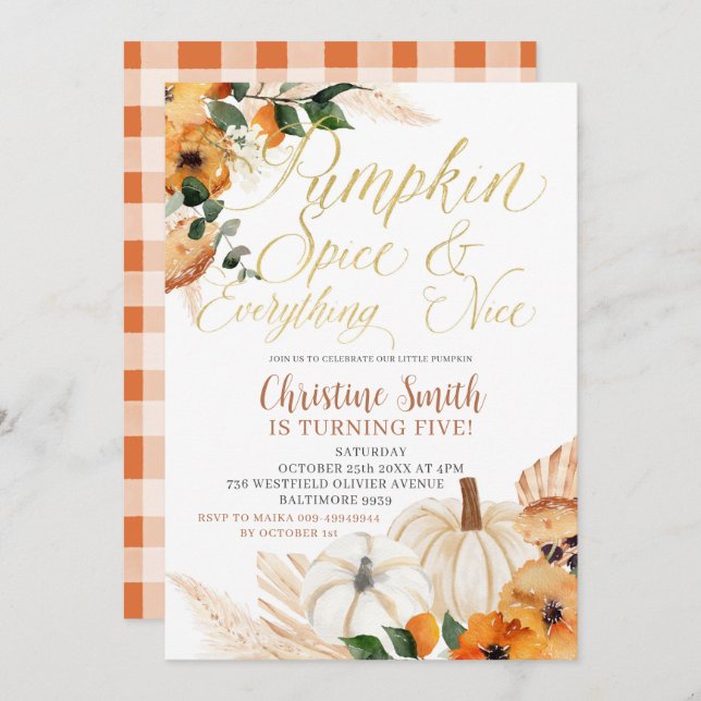 Boho Orange Pumpkin Kid's Birthday Invite (Front/Back)