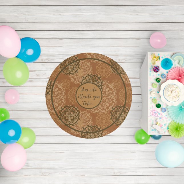 Boho Orange Rust Mandalas Round Rug (Insitu (Birthday))