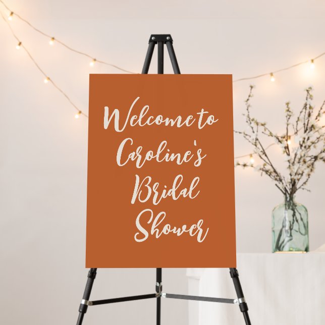 Boho Orange Rust Simple Bridal Shower Welcome Sign (In Situ (Stand))