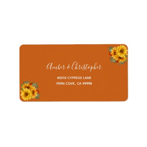 Boho Orange Sunflower Wedding RSVP Return Address Label
