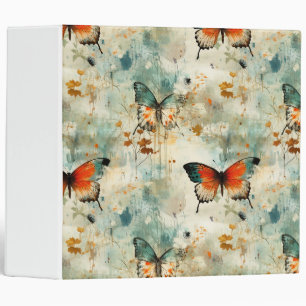 Boho Orange Teal Butterfly Wildflower Painterly 3 Ring Binder