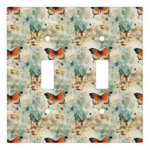 Boho Orange Teal Butterfly Wildflower Painterly Light Switch Cover