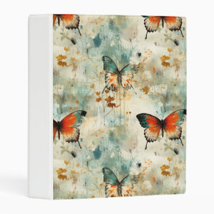 Boho Orange Teal Butterfly Wildflower Painterly Mini Binder